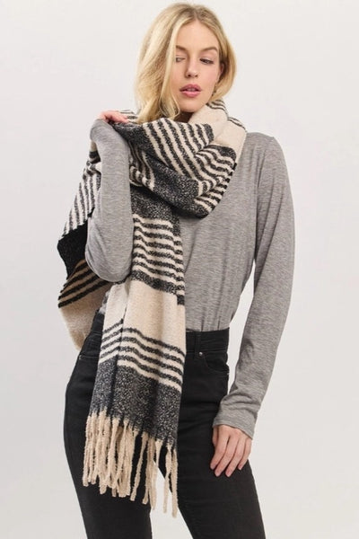 Black Striped Blanket Scarf
