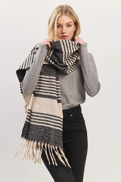 Black Striped Blanket Scarf