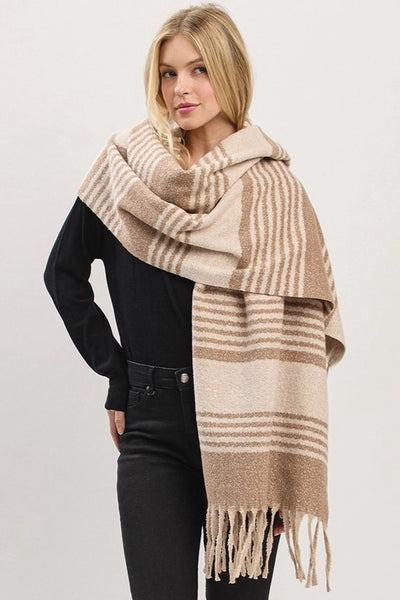 Tan Striped Blanket Scarf