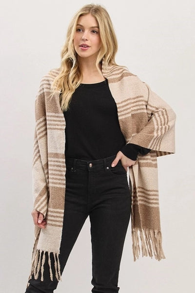 Tan Striped Blanket Scarf