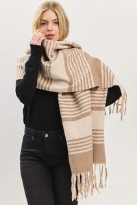 Tan Striped Blanket Scarf