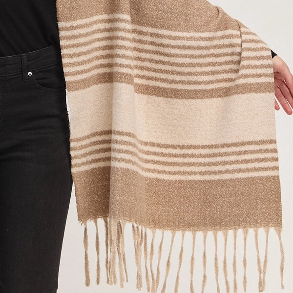 Tan Striped Blanket Scarf