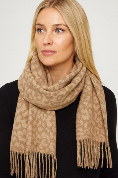 Camel Leopard Print Scarf