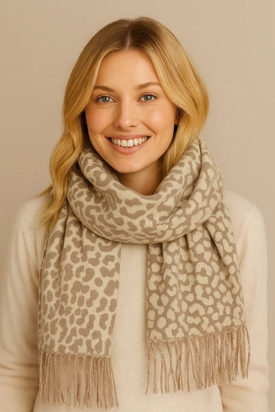 Camel Leopard Print Scarf