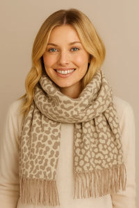 Camel Leopard Print Scarf