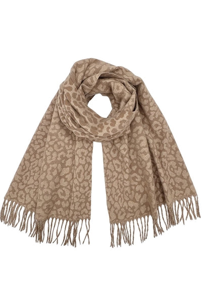 Camel Leopard Print Scarf