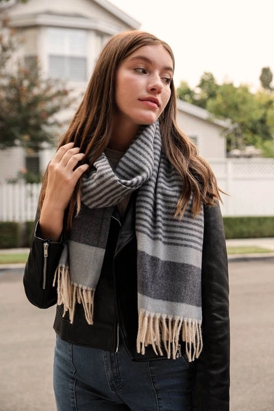 Blue Stripes Woven Tassel Scarf