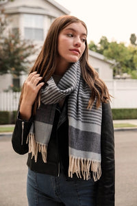 Blue Stripes Woven Tassel Scarf