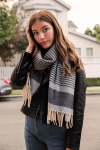Blue Stripes Woven Tassel Scarf