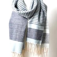 Blue Stripes Woven Tassel Scarf