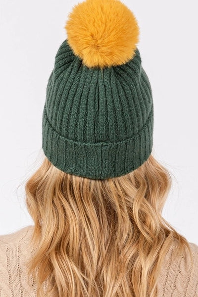 Green + Yellow Pom Beanie