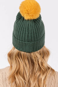 Green + Yellow Pom Beanie
