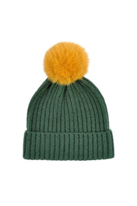 Green + Yellow Pom Beanie