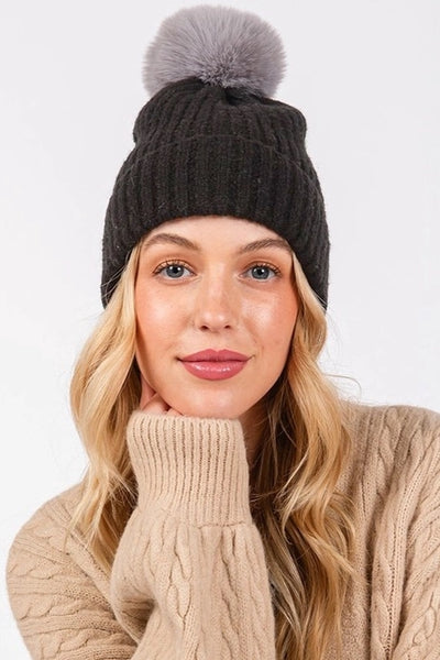 Black + Grey Pom Beanie