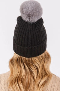 Black + Grey Pom Beanie