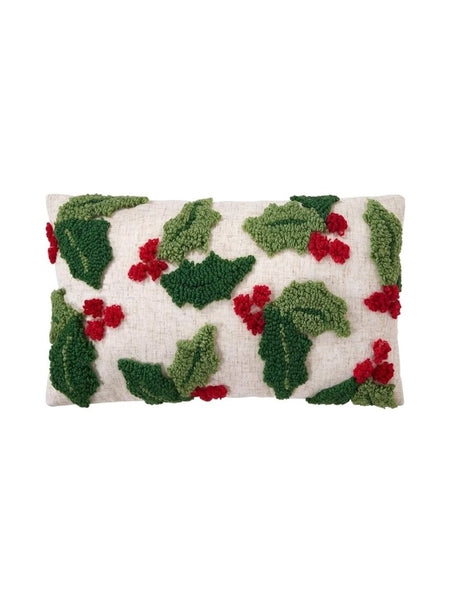 9x16 Holly & Berries Tufted Pillow