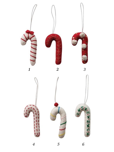 Handmade Felt Candy Cane Ornament
