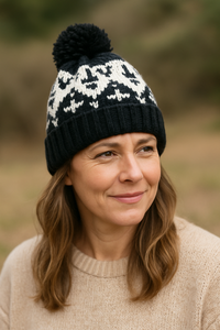 Black Tribal Print Pom Beanie