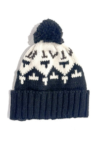 Black Tribal Print Pom Beanie