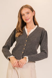 Eyelet Heart Button Cardigan