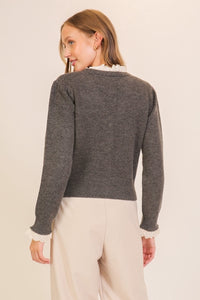 Eyelet Heart Button Cardigan