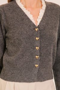 Eyelet Heart Button Cardigan