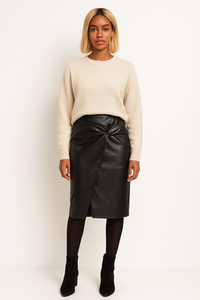 Knot Wrap Faux Leather Skirt
