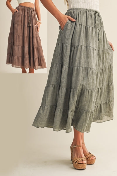 Cotton Blend Tiered Skirt