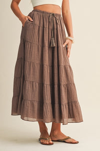 Cotton Blend Tiered Skirt