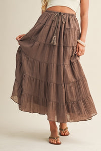 Cotton Blend Tiered Skirt