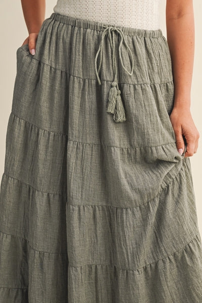 Cotton Blend Tiered Skirt