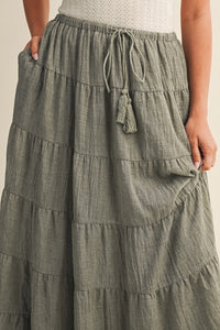 Cotton Blend Tiered Skirt