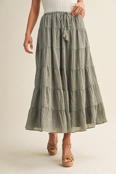 Cotton Blend Tiered Skirt