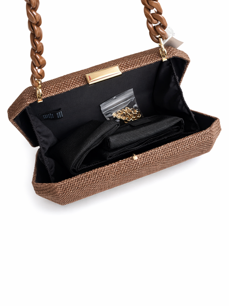Jewel Jute Brown Clutch