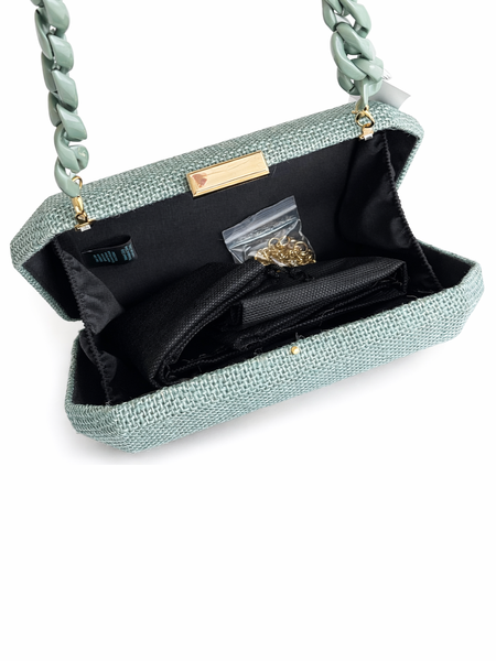 Jewel Jute Aqua Clutch
