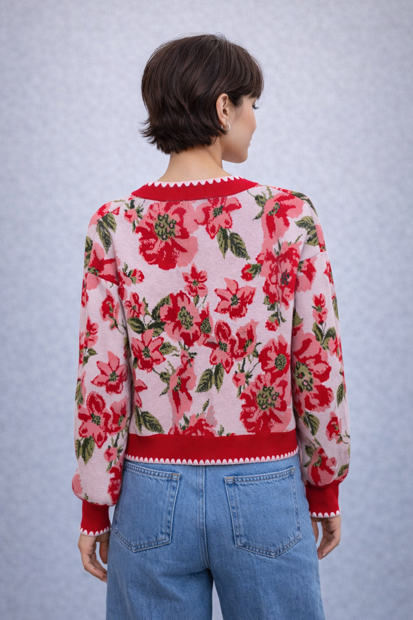 Intarsia Floral Cardigan
