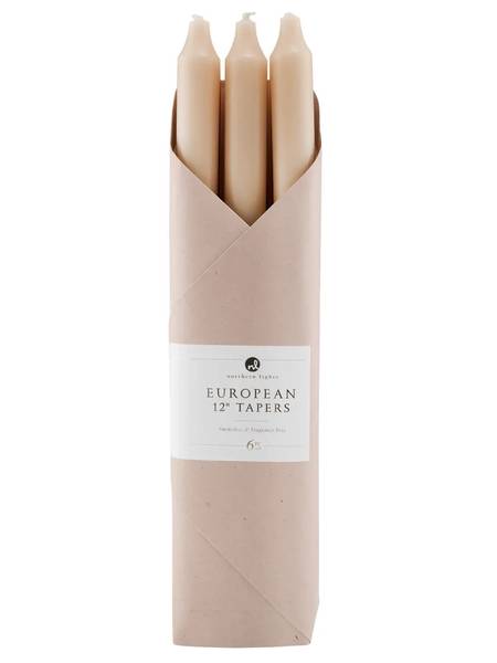 Set of 6 12" Taper Candles - Tan