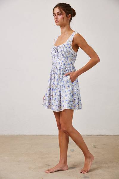 Floral Shirred Mini Dress