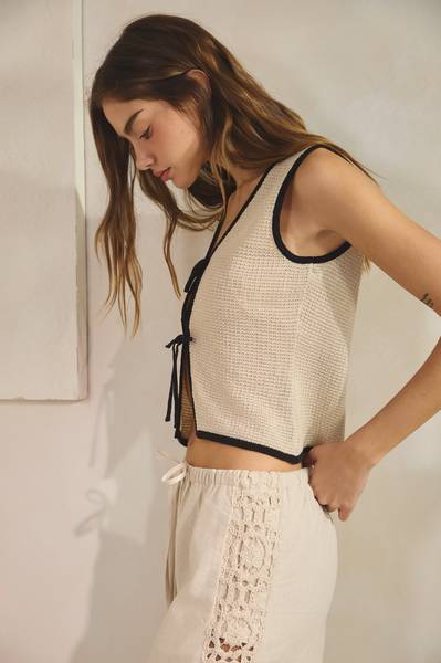 Knitted Tie Front Vest Top