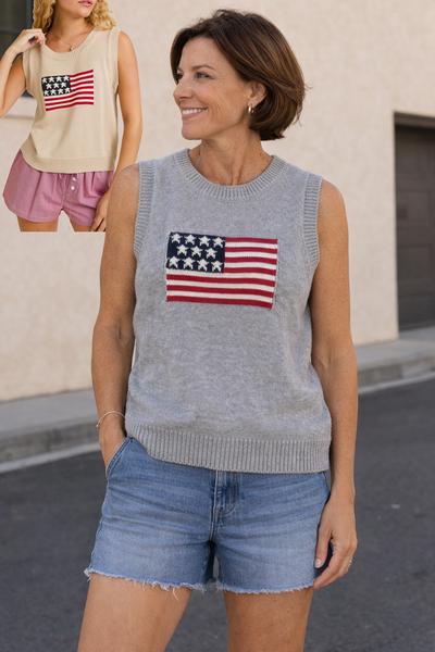 American Flag Sleeveless Knit Top