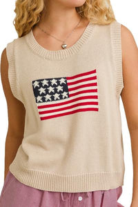 American Flag Sleeveless Knit Top