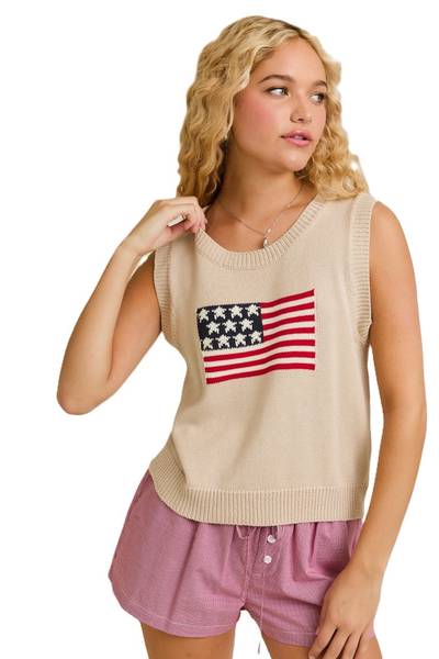 American Flag Sleeveless Knit Top