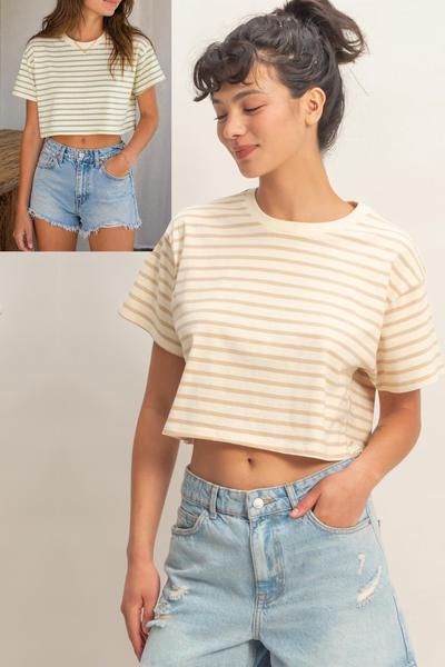 Amora Striped Cropped Tee