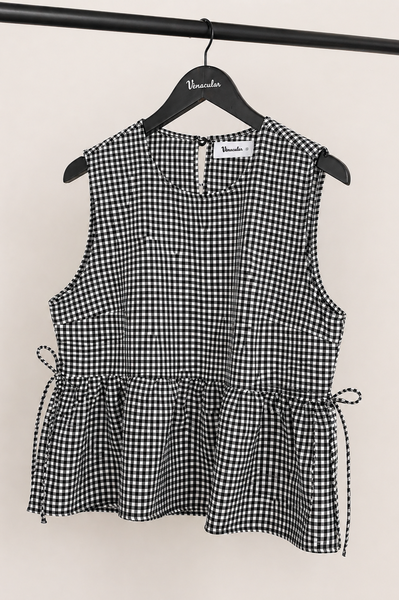 Gingham Peplum Tie Top