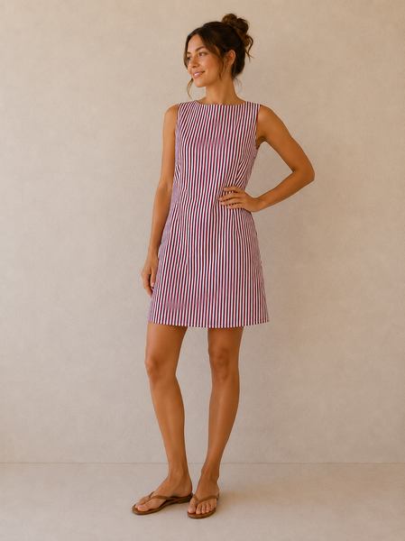 High Neck Striped Dress