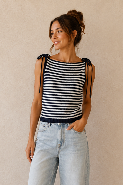 Shoulder Tie Striped Top