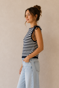 Shoulder Tie Striped Top