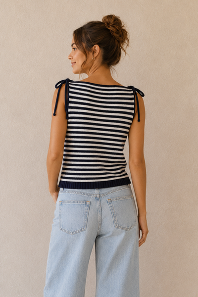 Shoulder Tie Striped Top