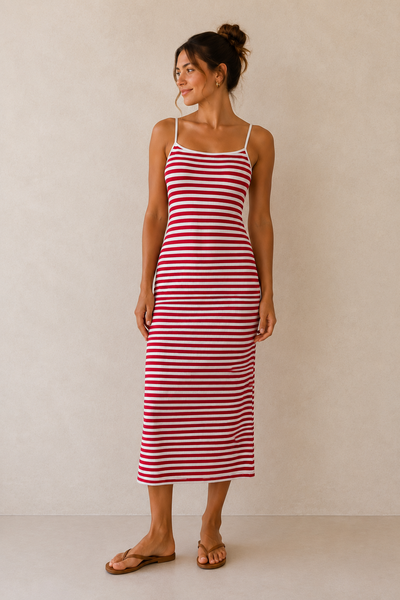 Spaghetti Binding Striped Dress
