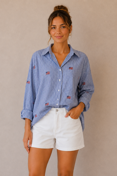 Striped Flag Embroidered Shirt